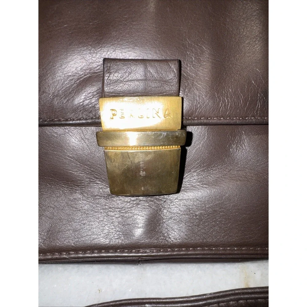 Vintage Perlina Dark Brown‎  Leather Crossbody Bag & Organizer Purse GW997